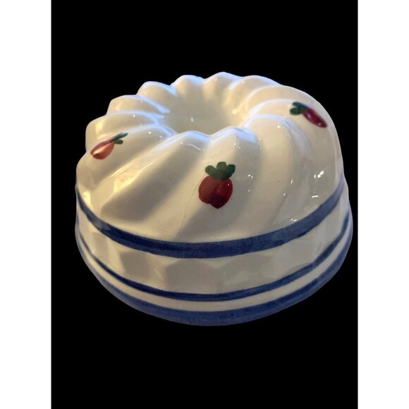 Vintage Neiman Marcus Ceramic Jello Molds Made Italy White Blue Floral Set of 3 - Picture 4 of 10